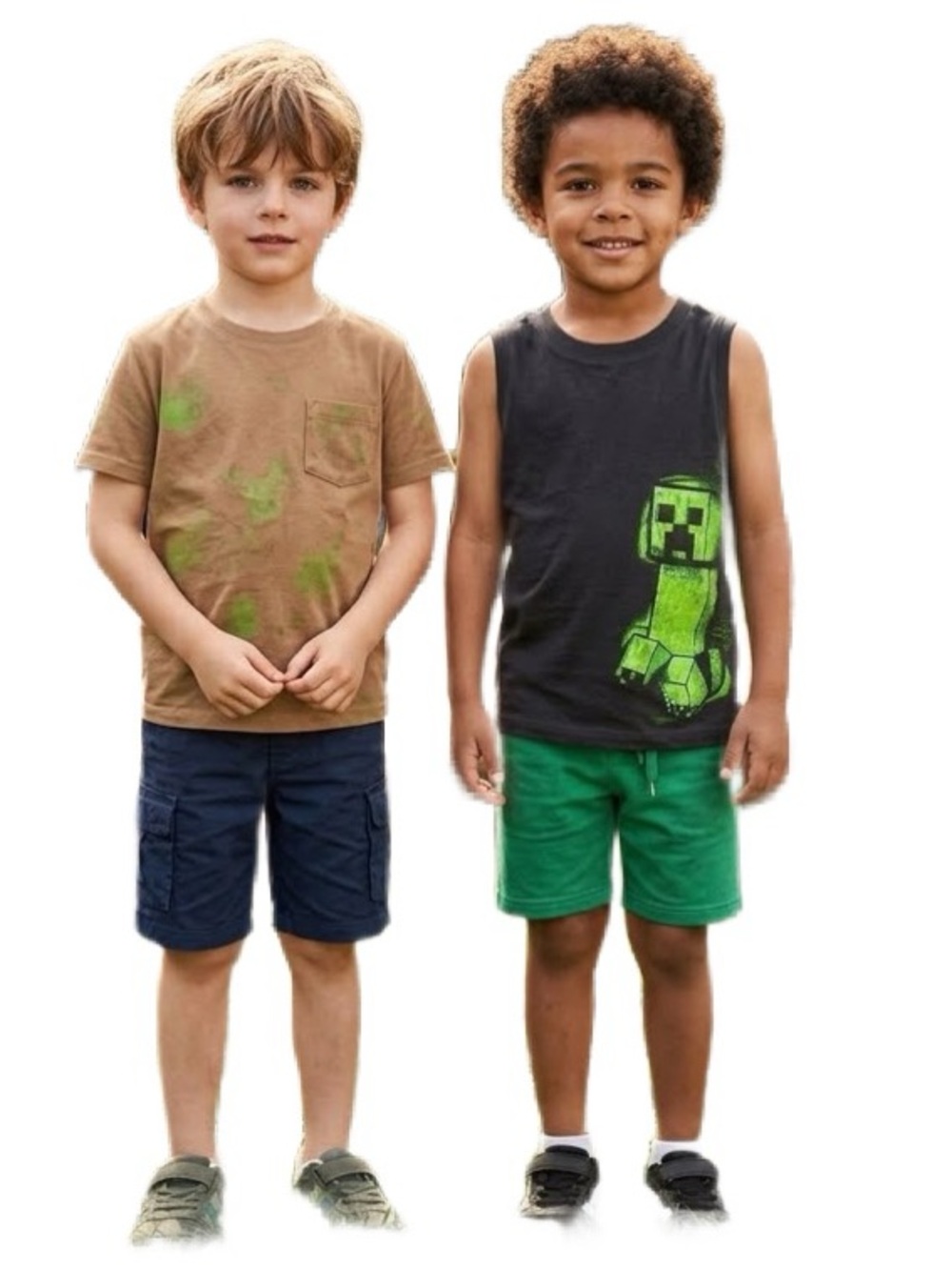 Kids Minecraft Creeper Graphic Tee & Tank Set - Brown & Black Size 6/7
